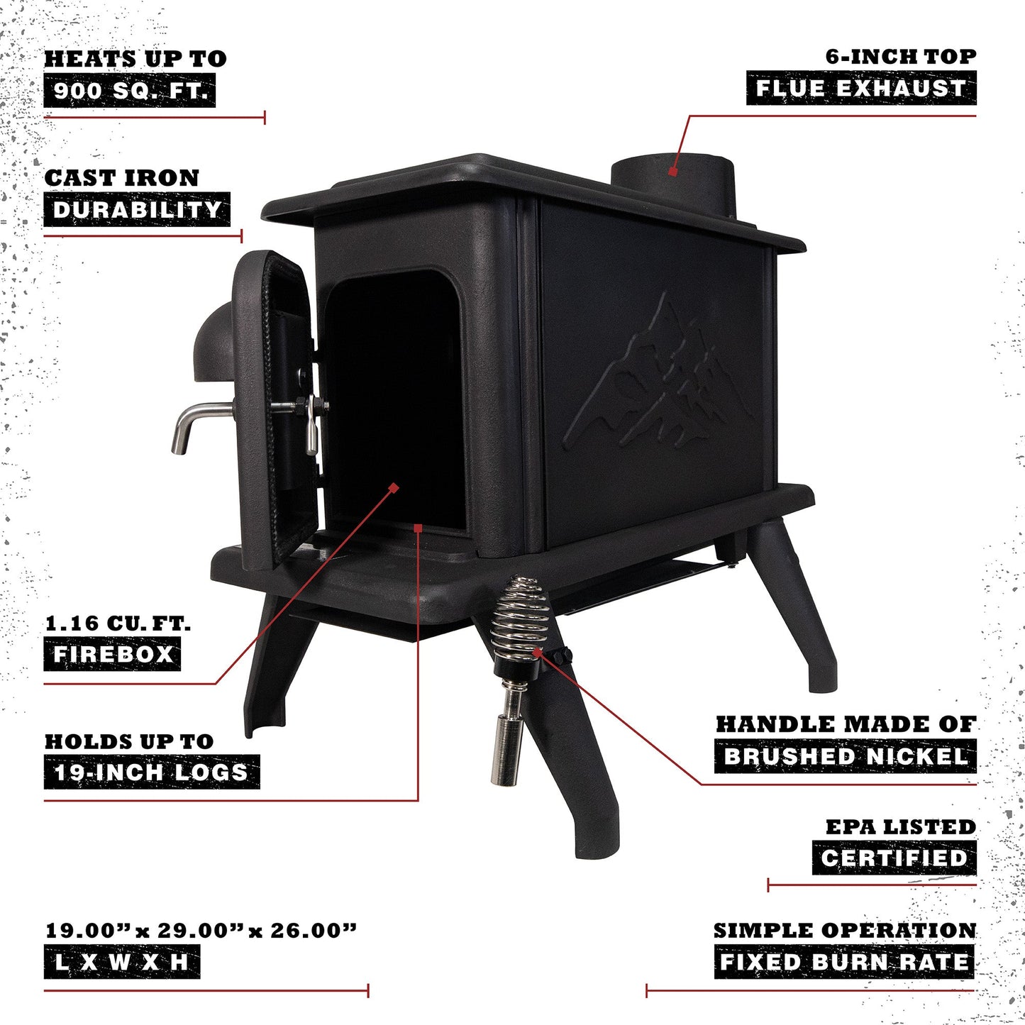 ERIE SINGLE BURN RATE WOOD STOVE